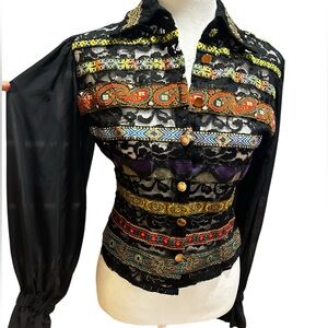 Anthropologie The Limited 90s -Y2K Lace Embroidered Jacket Boho Victorian Blouse